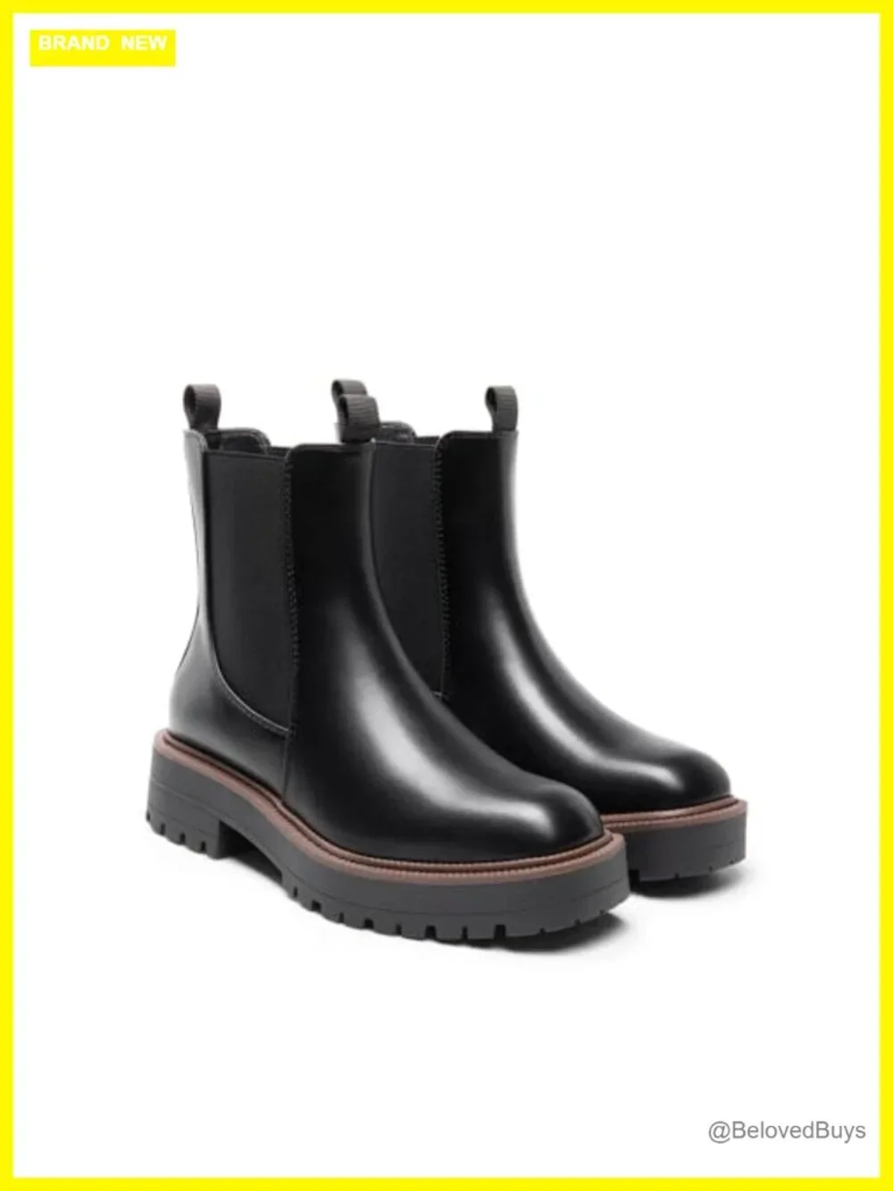 Faux Leather Chelsea Ankle Boots Square Toe Low Heel Lug Sole Platform